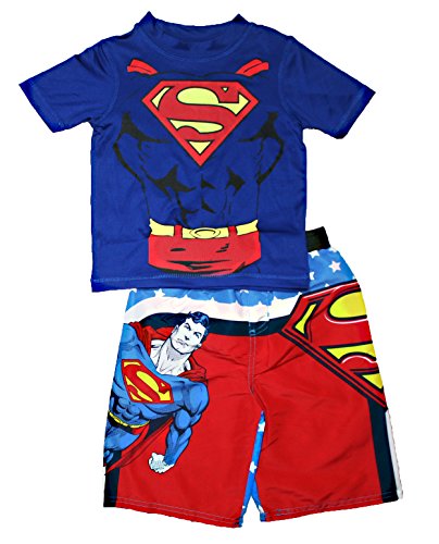 Superman Little Boys Toddler Swim Trunks and Rash Guard Shirt Set