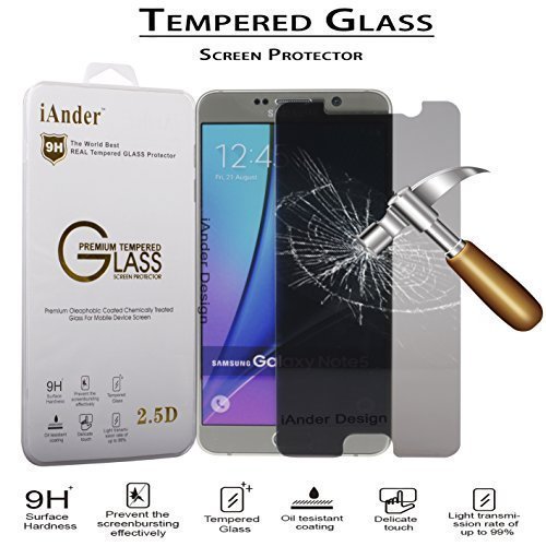 iAnder Samsung Galaxy Note 5 Privacy Premium Tempered Glass Screen Protector - 0.3mm thickness / 2.5D Rounded Edge / Industry 10H Hardness with Oleophobic Coating - HQ Clarity and Maximum Touchscreen Accuracy