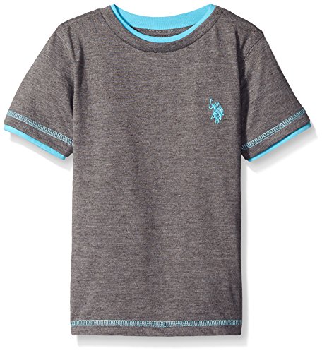 U.S. Polo Assn. Big Boys' Double Crew Look T-shirt, Medium Heather Gray, 14/16