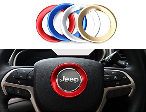FMtoppeak New Auto Interior Steering Wheel Decorative Aluminum Cover Trim for 2011 - 2016 Jeep Grand Cherokee 2014-2016 Cherokee Red
