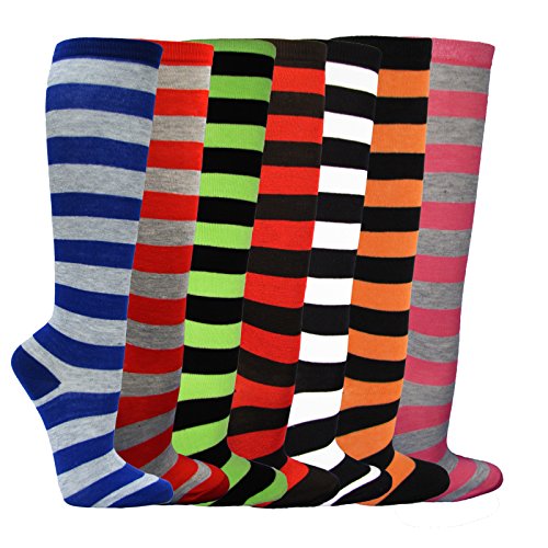COUVER Women's Wider Striped Knee High Casual Tube Cotton Socks(1 Pair)