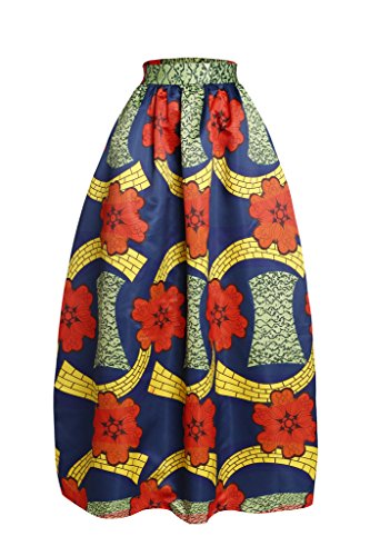 Annflat Women's African Print Casual A-Line Maxi Skirt Flared Skirt Multisize