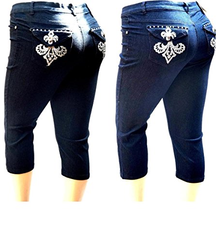 1826 Women's PLUS SIZE Stretch MID RISE Denim JEANS CAPRI BLUE & BLACK PC-2687