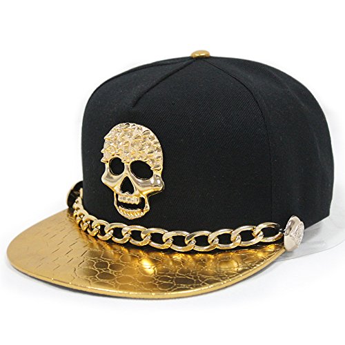 Hip-hop Hat Metal Skull Studded Snapback with Chain (6colors,adjustable)
