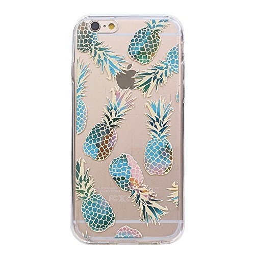 iPhone 7 , Colorful Rubber Flexible Silicone Case Bumper for Apple Clear Cover - Blue Pineapple