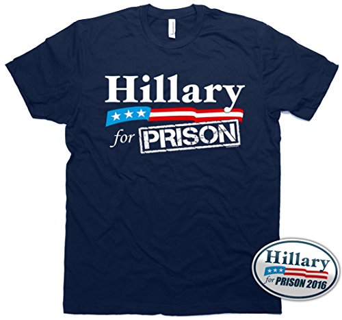 Vipergraphics Hillary for Prison T-Shirt & Sticker Men's Clinton Prison Tshirt