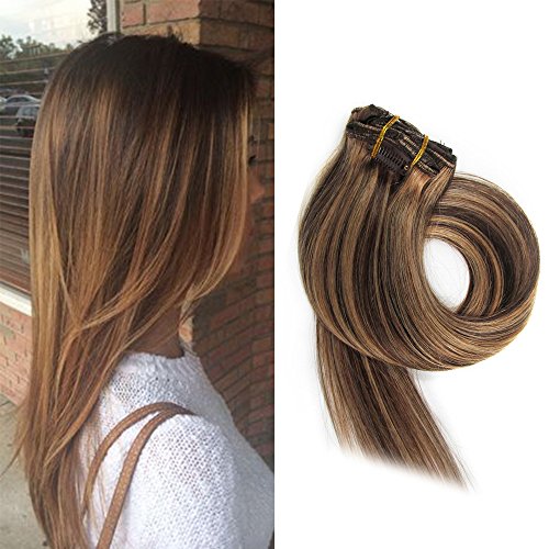 BETTY Clip In Human Hair Extensions 15 18 20 22 Inch 7pcs 70g Set Silky Straight Human Remy Hair Omber Color