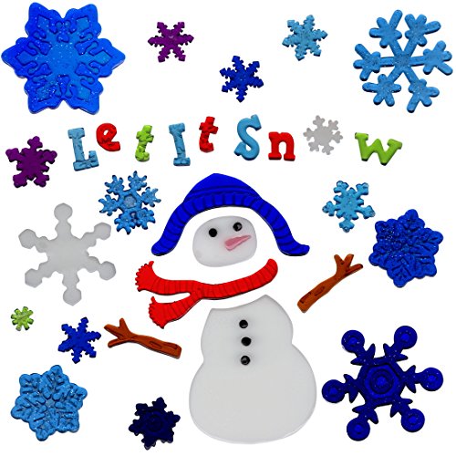 Christmas Window Clings Let It Snow with Snowman and Snowflakes Holiday Gel Charms Stickers Decorations