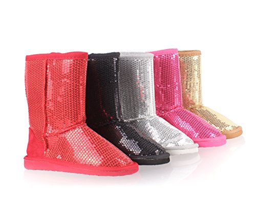 Fashion Sequins Kids Shoes Slip-on Girls Youth Faux Fur Interior Winter Snow Boots New Without Box