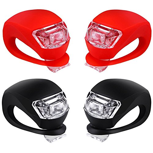 Bonny's Bicycle Light Front and Rear Silicone LED Bike Light Set - Bike Headlight and Taillight, Waterproof and Safety Road, Batteries Included, 4 Piece (2Red and 2Black)