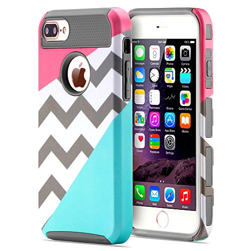 iPhone 7 Plus Case,BAISRKE Powder Blue Mint Teal and Coral Pink Split Chevron Design Heavy Duty Hybrid Hard Cover Case for Apple iPhone 7 Plus (5.5 inch) - Gray