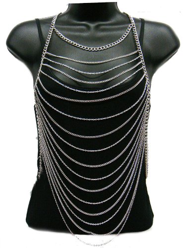 Ladies Silvertone Horizontally Layered Body Chain