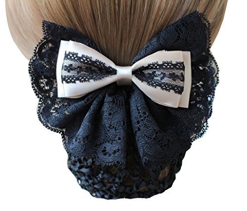 Korean Style Elegent Lace Bow Bowknot Mesh Elastic Snood Net Hairnets Barrette Hair Clip Accessories Decor Bun Cover Black , Two ways to wear by MSP