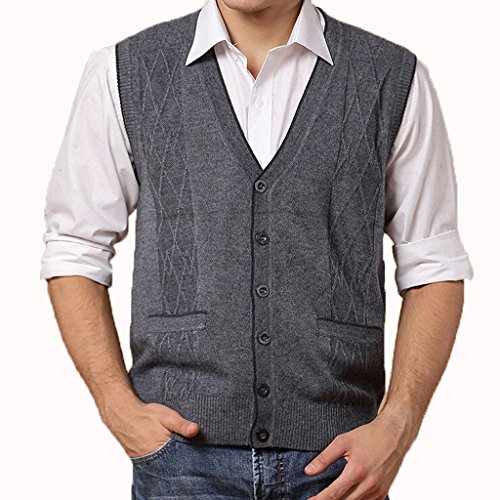 M-Empire Men's Wool Cardigan Sweater Vest