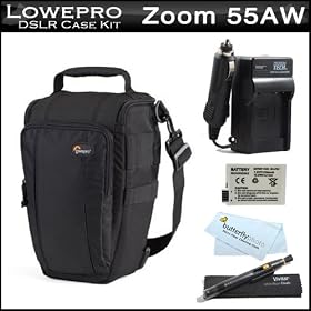 Lowepro Toploader Zoom 55 AW Case Kit for Canon T2i T3i (up to 80-400mm f/4.5 or 100-400mm f/4.5) includes Extended Replacement Battery (LP-E8) for Canon T2i T3i + Charger for Canon T2i T3i + Lens Pen Cleaning Kit + BONUS ButteflyPhoto MicroFiber Cloth