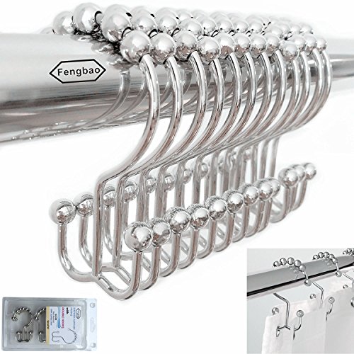 Set of 12 Rings - New Shower Curtain Hooks Made with Stainless Steel Rustproof Friction Free Gliding - Fengbao