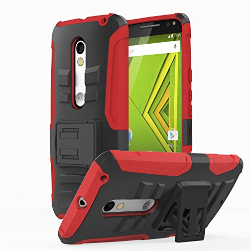 MoKo Moto Droid Maxx 2 Case - Full Body Rugged Holster Cover with Swivel Belt Clip for Motorola Moto Droid Maxx 2 / Moto X Play Smartphone 2015 Edition, RED (Not for Moto X Previous Generations)
