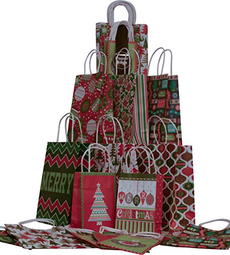 Christmas Gift bags, assorted sizes value pack, 2 packs of 15, set of 30 holiday bags