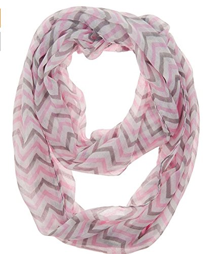Dealzip Inc® Pink and Gray and White Chevron Pattern Soft Sheer Infinity Circle Scarf in Contrasting Colors