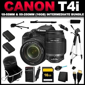 Canon EOS Rebel T4i 18.0 MP CMOS Digital SLR Camera with 18-55mm EF-S IS II Lens + Canon EF-S 55-250mm f/4.0-5.6 IS II Telephoto Zoom Lens for Canon Digital SLR Cameras (16GB Intermediate Bundle Kit) 6558B001,2044B002