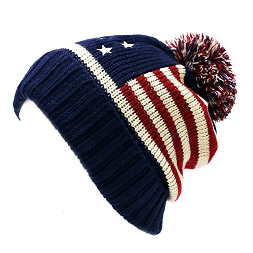 The Hat Depot 900FLAGRDNV AMERICAN FLAG KNIT BEANIE WITH POM POM-1COLOR