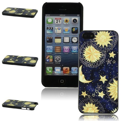 Voberry Vintage Retro Sun Moon Space Nebula Pattern Hard Back Skin Case Cover for Apple iPhone 5 5Gen 5S(B)