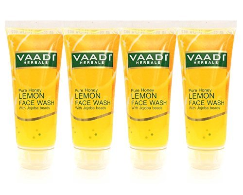 Honey Lemon Face Wash with Jojoba Beads - ★ ALL Natural - ★ Anti Acne - ★ Hydrating Cleanser - ★ Good Moisturizer - ★ Each 60 Ml - ★ Value Pack of 4 (240 Ml - 8.11 Ounces) - Vaadi Herbals
