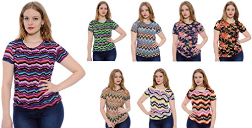 Enimay® Women's Plus Size Colored Patterned Blouse Shirt Casual Stretch Top
