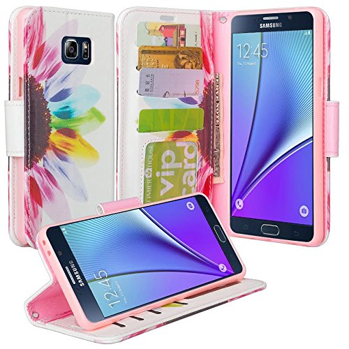 Galaxy Note 7 Case, Samsung Galaxy Note 7 Wallet Case, Wrist Stap Flip Folio [Kickstand Feature] Pu Leather Wallet Case with ID&Credit Card Slot For Galaxy Note 7, Sun Flower