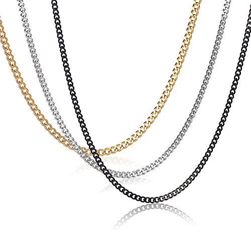 Areke Chain Mens Necklaces - Stainless Steel Necklace For Women Gold Black Silver Set Of 3 Pcs 3.5mm