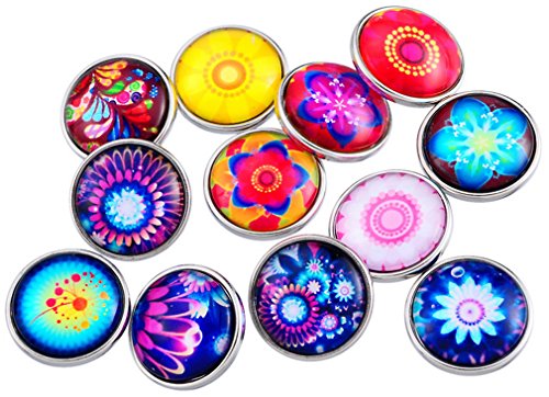 Souarts Mixed Random Round Shape Flower Pattern Snap Buttons Pack of 12pcs