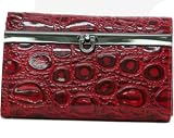 Stylish wallet crafted from patent faux leather. Holds your credit cards, currency and identification. Snap flap closure.