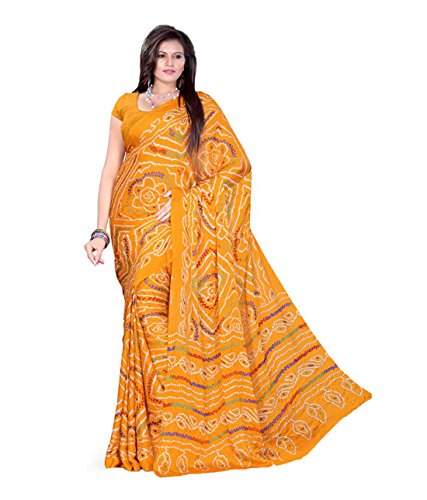 Rajasthani Bandhani Bandhej Orange Color Moss Chunri Sari