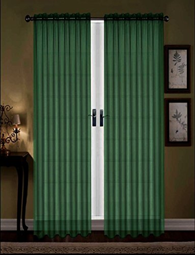 Awad Home Fashion 2 Panels Solid Hunter Green Sheer Voile Window Curtain Treatment Drapes 55