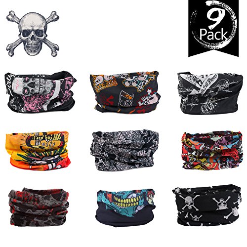 Pack of 9pcs, Outdoor Multifunctional Sports Magic Scarf, Magic Bandanas Tube, Seamless Scarf, Collars Muffler Scarf Face Mask, High Elastic Magic Headband with Uv Resistance, Headscarves, Headbands