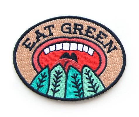Embroidered Sew or Iron-on Backing Patch Yoga Space Explorer Time Traveler Camp Galaxy Planet Bear Bike Camera (Eat Green)