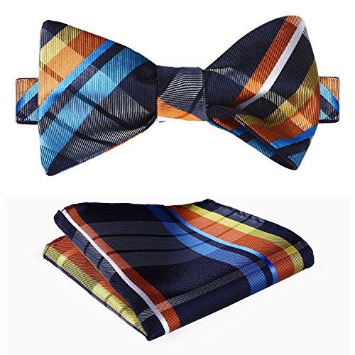SetSense Men's Check Jacquard Wedding Party Self Bow Tie Pocket Square Set