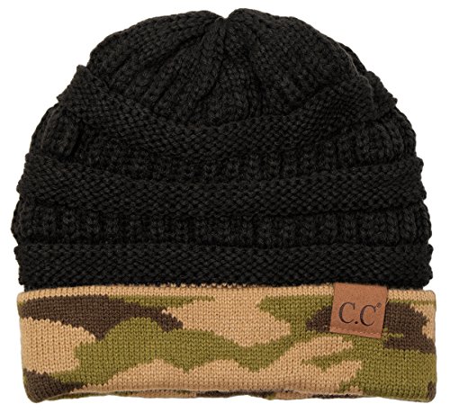 H-6020a-8006 Solid Ribbed Beanie - Camo Black