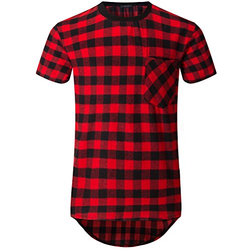 UNRESTRAINED Mens Hipster Hip Hop Basic Longline Crewneck Side Zipper Paid T Shirt