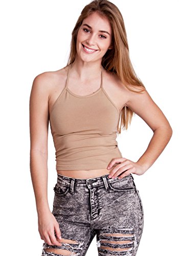 Taupe Woman String Neck Halter Crop Top