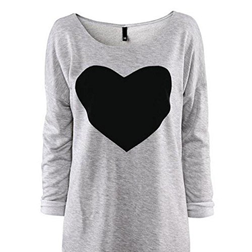 Women Casual Long Sleeve Heart Shape T-shirt Autumn Winter Tee Tops Plus Size