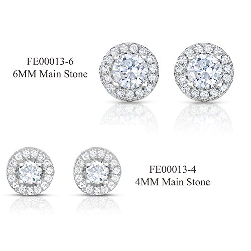 SPOIL CUPID Rhodium Plated 925 Sterling Silver AAA CZ Simulated Diamond Classic Halo Stud Earrings