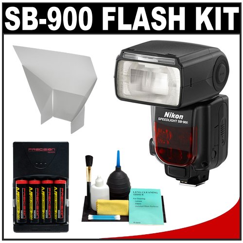 Nikon SB900 Speedlight Flash + AA Batteries with Charger + Bounce