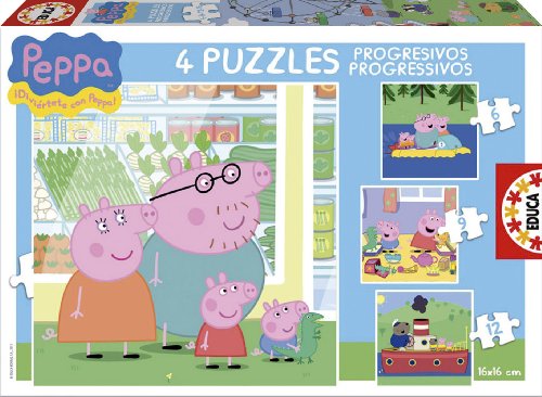 Peppa Pig - Puzzles progresivos: 6 - 9 - 12 - 16 piezas (Educa Borrás 15918)