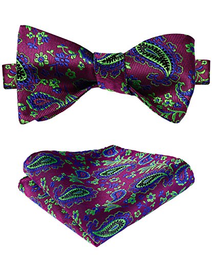 SetSense Men's Paisley Jacquard Woven Self Bow Tie Set