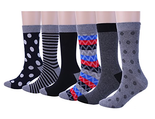 Mens Casual Cotton Crew Dress Socks Colorful Funky Patterned 6 Pack