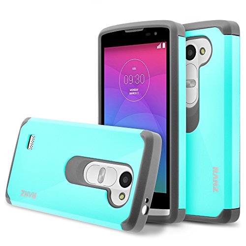 LG Leon Case, LG Tribute 2 Case, RANZ® Grey with Aqua Blue Hard Impact Dual Layer Shockproof Bumper Case For LG Leon LTE C40/ Tribute 2 (LS665) / Destiny L21G / Power L22C / Risio