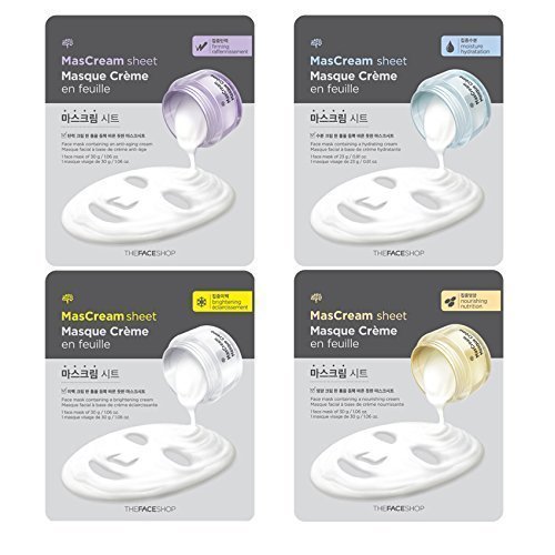 [THE FACE SHOP] Mascream Sheet, Facial Mask Sheet Pack (Firming+Moisture+Brightening+Nourishing  4pcs)