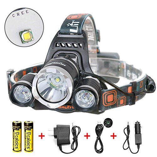 Boruit® Headlamp Headlight 5000 LM with 3*Cree XML T6 LED Super Bright Flashlight for Hunting, Camping, Night Fishing, Running, Reading, Kids, Perfect Hands-free Rechargeable & Waterproof Work Light