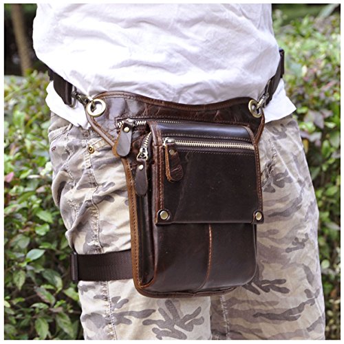 Le'aokuu Mens Genuine Leather Messenger Hiking Waist Hip Bum Pack Drop Leg Bag